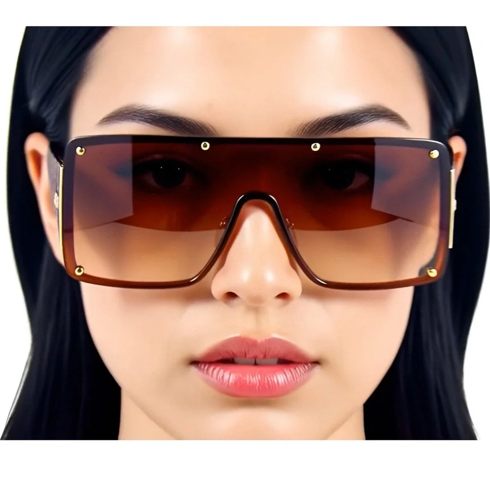 Oversized Classy Modern Retro Shield Party Beach SUNGLASSES‎ Large Brown Lentes
